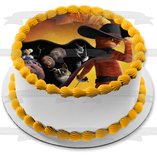 Puss In Boots the Last Wish Goldilocks the Three Bears Perro Kitty Softpaws Billowing Cape Edible Cake Topper Image ABPID56622