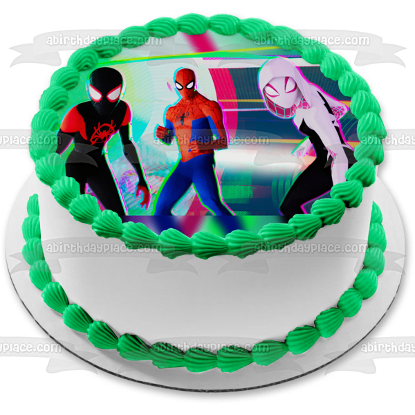 Spider-Man Across the Spider-Verse Battle Ready Halftone Pop Miles Morales Spider-Gwen Edible Cake Topper Image ABPID56634