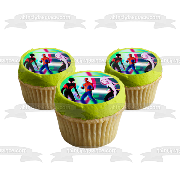 Spider-Man Across the Spider-Verse Battle Ready Halftone Pop Miles Morales Spider-Gwen Edible Cake Topper Image ABPID56634