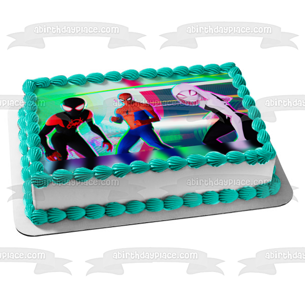 Spider-Man Across the Spider-Verse Battle Ready Halftone Pop Miles Morales Spider-Gwen Edible Cake Topper Image ABPID56634