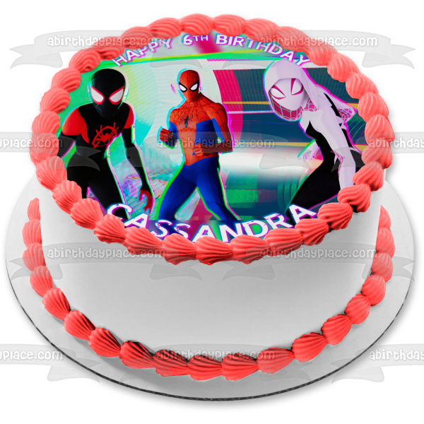 Spider-Man Across the Spider-Verse Battle Ready Halftone Pop Miles Morales Spider-Gwen Edible Cake Topper Image ABPID56634