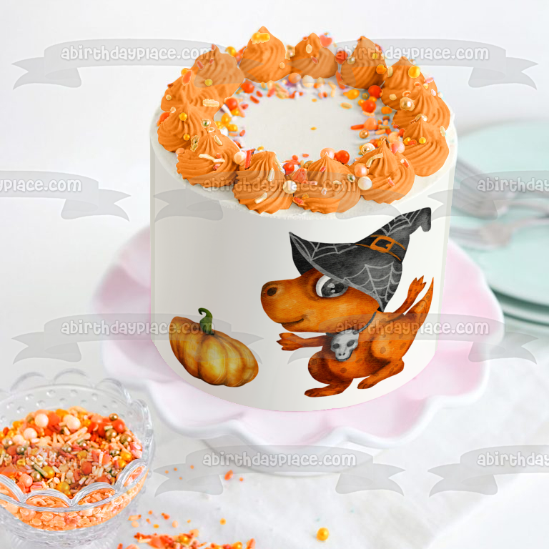 Halloween Dinosaur with a Pumpkin Edible Cake Topper Image ABPID56589