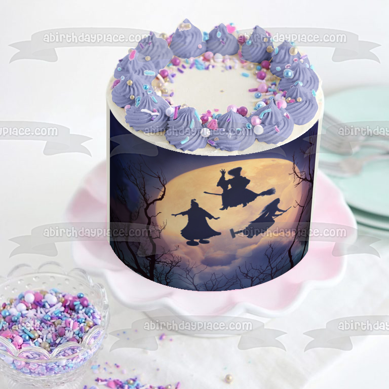 Hocus Pocus 2 Mary Winifred and Sarah Silhouettes Flying on Brooms Edible Cake Topper Image ABPID56605