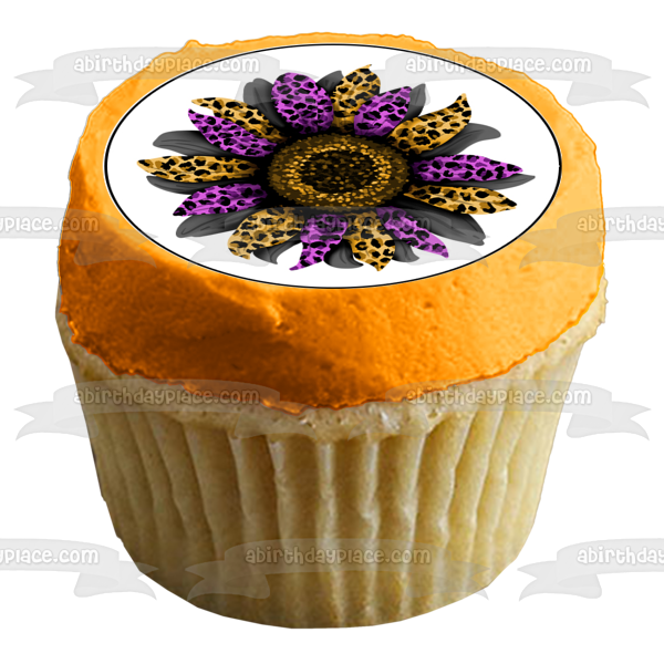 Girasoles con estampado de guepardo y leopardo Decoraciones de Halloween o de otoño Imágenes comestibles para cupcakes ABPID56668 