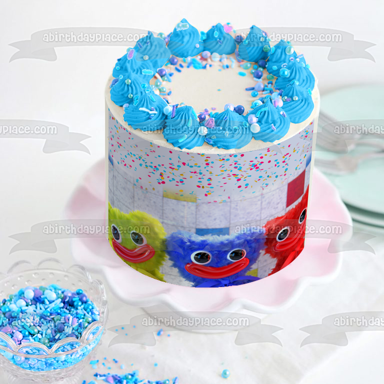 Poppy's Playtime Chapters Huggy Wuggy Huggy Buddies Yellow Blue and Red Edible Cake Topper Image ABPID56690