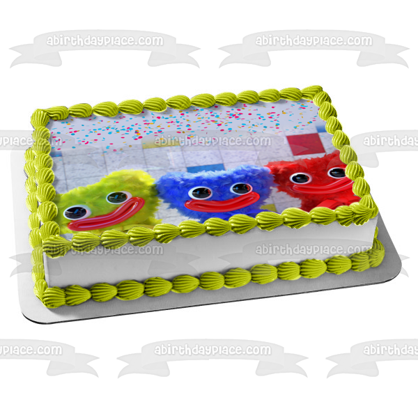 Poppy's Playtime Chapters Huggy Wuggy Huggy Buddies Yellow Blue and Red Edible Cake Topper Image ABPID56690