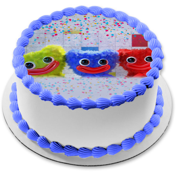 Poppy's Playtime Chapters Huggy Wuggy Huggy Buddies Adorno comestible para tarta amarillo, azul y rojo Imagen ABPID56690 