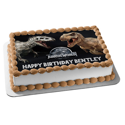 Logotipo de Jurassic World Indominus Rex Vs Tyrannosaurus Rex Imagen comestible para decoración de tarta ABPID00290 