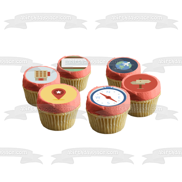 Brújula de viaje, pasaporte, equipaje, decoración comestible para cupcakes, imágenes ABPID00766 