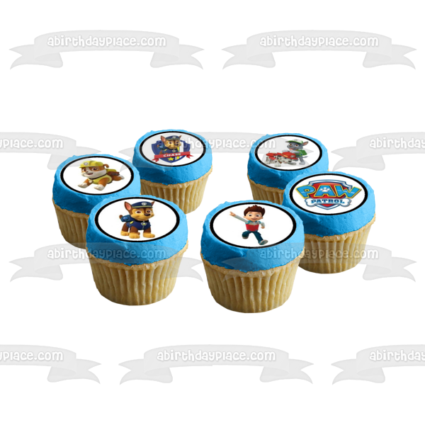 Paw Patrol Logo Chase Everest Tracker Skye Zuma Marshall Rocky Ryder and Rubble Edible Cupcake Topper Images ABPID03724