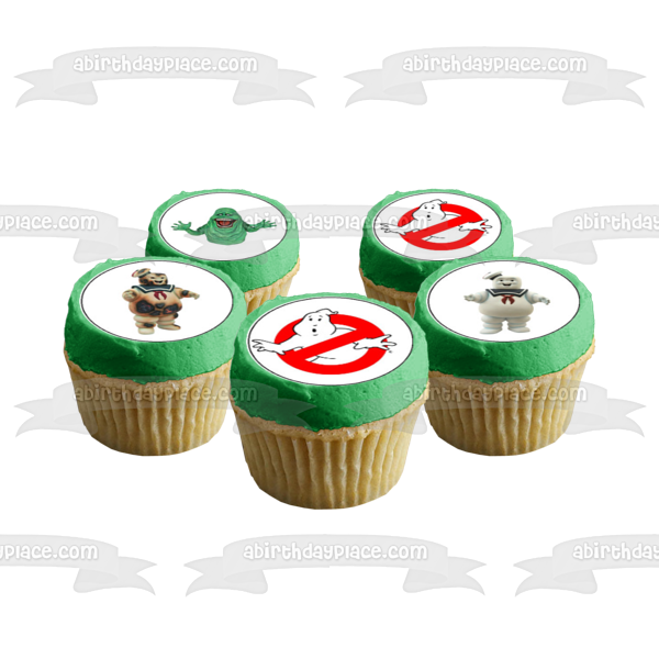 Imágenes de decoración comestible para cupcakes con el logotipo de los Cazafantasmas Slimer Stay Puft Marshmallow Man ABPID04961 