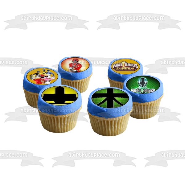 Power Samuri Logos Green Ranger Red Ranger Blue Ranger Gold Ranger and the Pink Ranger Edible Cupcake Topper Images ABPID04984