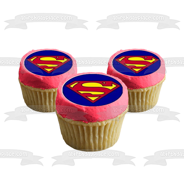 Logotipo de Superman con fondo azul Imágenes comestibles para decoración de cupcakes ABPID04987 