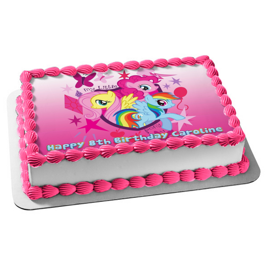 My Little Pony Equestria Girls Rainbow Dash Fluttershy Pinkie Pie and Butterflies Edible Cake Topper Image ABPID05121