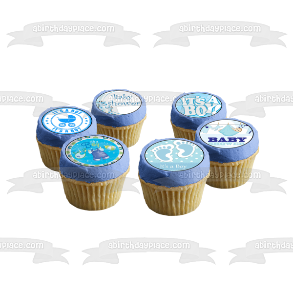 It's a Boy Baby Shower Stroller and Owls Edible Cupcake Topper Images ABPID05219