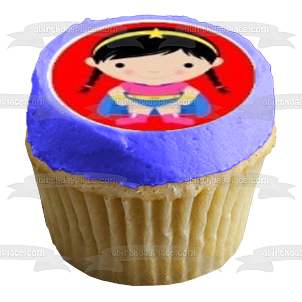 Superhero Kids Batman Superman and Wonder Woman Edible Cupcake Topper Images ABPID05320