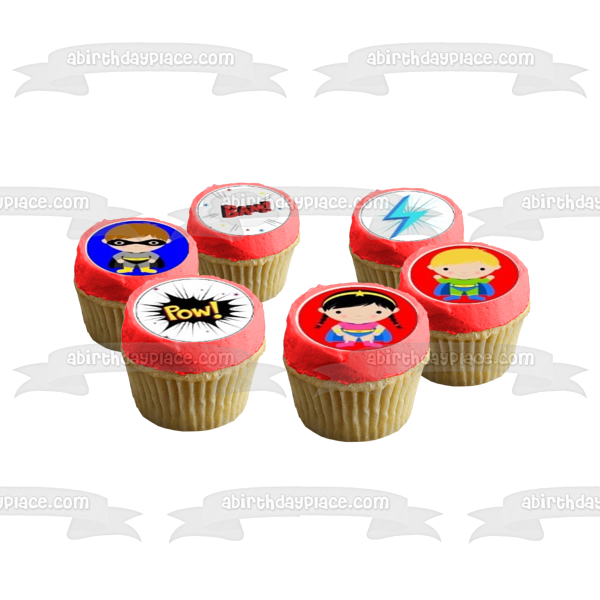 Superhero Kids Batman Superman and Wonder Woman Edible Cupcake Topper Images ABPID05320