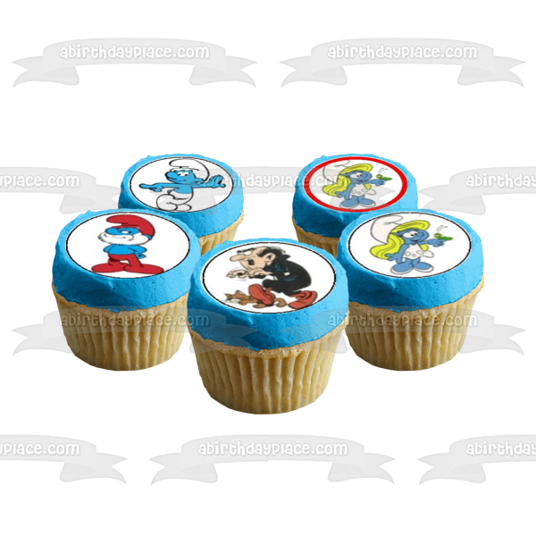 Los Pitufos Papa Pitufo Pitufina y Gargamel Imágenes comestibles para cupcakes ABPID07466 