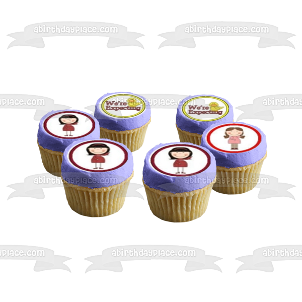 Baby Shower Pregnant Moms and Baby Ducks We're Expecting Edible Cupcake Topper Images ABPID07945