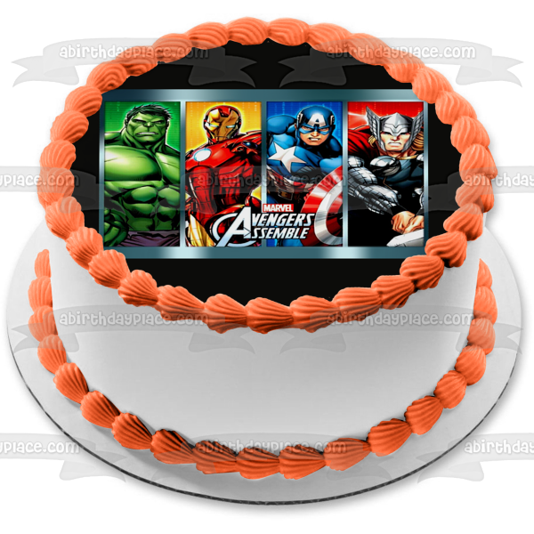 Los Vengadores ensamblan a Hulk, Iron Man, Capitán América y Thor, decoración comestible para tarta, imagen ABPID56730 