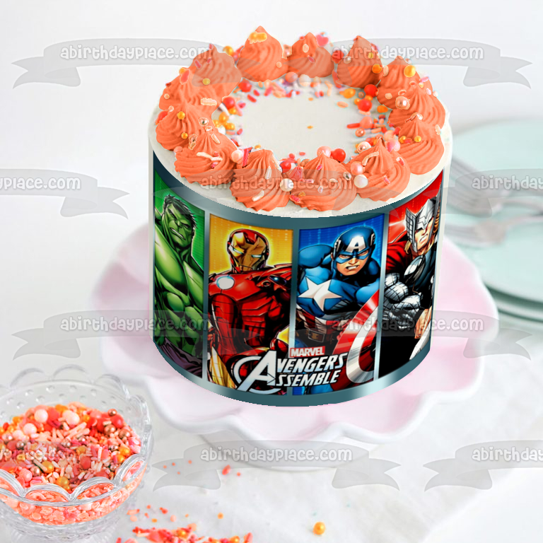 Los Vengadores ensamblan a Hulk, Iron Man, Capitán América y Thor, decoración comestible para tarta, imagen ABPID56730 