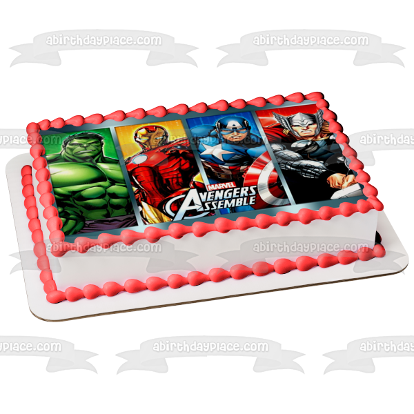 Los Vengadores ensamblan a Hulk, Iron Man, Capitán América y Thor, decoración comestible para tarta, imagen ABPID56730 