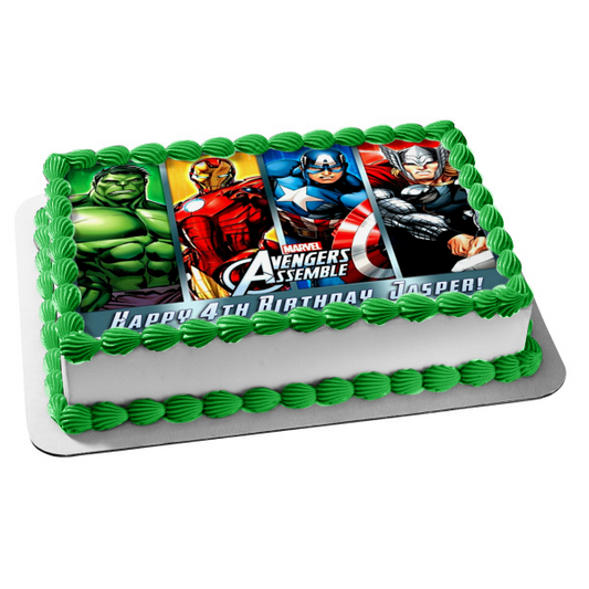 Los Vengadores ensamblan a Hulk, Iron Man, Capitán América y Thor, decoración comestible para tarta, imagen ABPID56730 