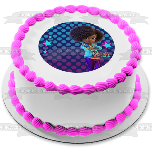 Imagen de decoración comestible para tarta con nombre y edad personalizables de Karma's World ABPID56736 