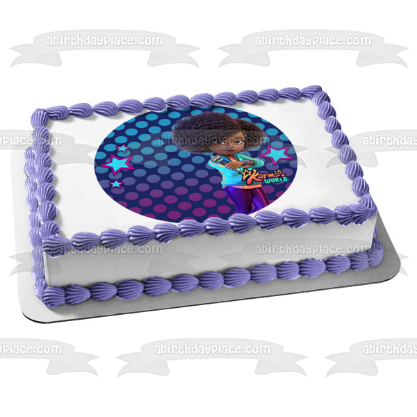 Imagen de decoración comestible para tarta con nombre y edad personalizables de Karma's World ABPID56736 