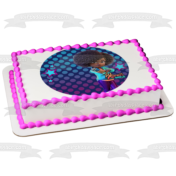 Imagen de decoración comestible para tarta con nombre y edad personalizables de Karma's World ABPID56736 