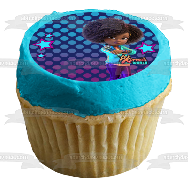 Imagen de decoración comestible para tarta con nombre y edad personalizables de Karma's World ABPID56736 