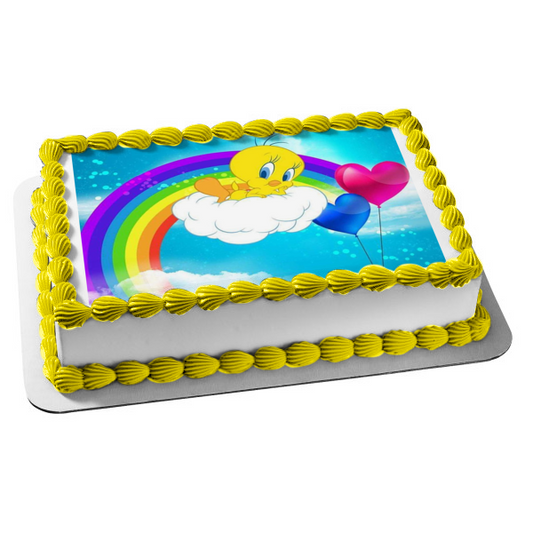 Adorno comestible para tarta con globos de corazón y arcoíris de Tweety, imagen ABPID56746 