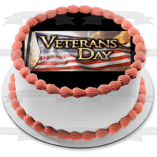 Feliz día de los veteranos, decoración comestible para tarta con la bandera estadounidense, imagen ABPID56765 