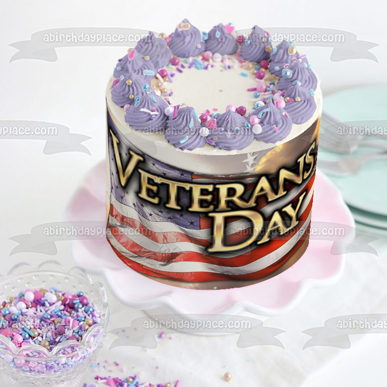 Feliz día de los veteranos, decoración comestible para tarta con la bandera estadounidense, imagen ABPID56765 