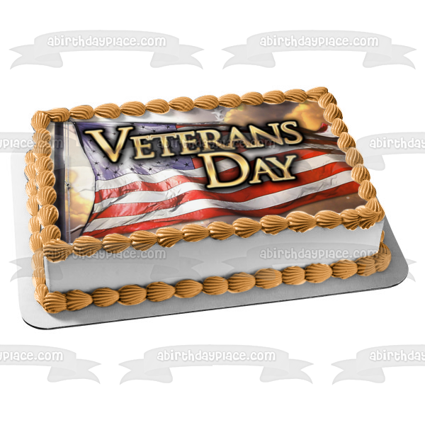 Feliz día de los veteranos, decoración comestible para tarta con la bandera estadounidense, imagen ABPID56765 