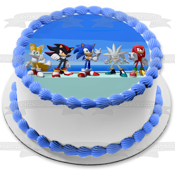 Sonic the Hedgehog Knuckles Tails Shadow y adorno comestible plateado para tarta Imagen ABPID53626 