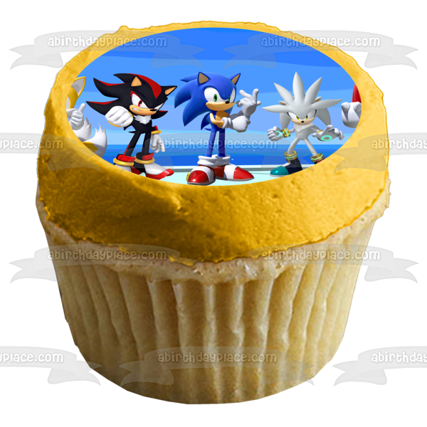 Sonic the Hedgehog Knuckles Tails Shadow y adorno comestible plateado para tarta Imagen ABPID53626 