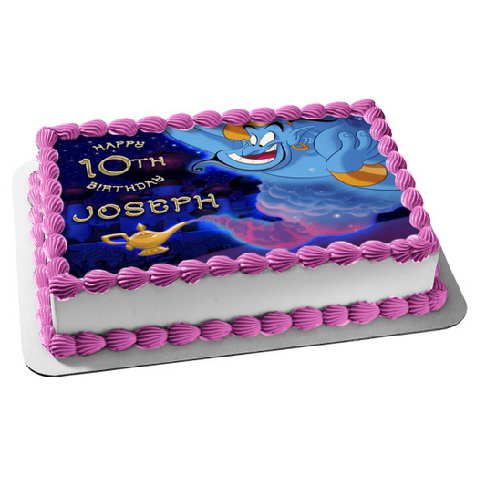 Adorno comestible para tarta con diseño del genio de Aladdin y la lámpara Agrabah, imagen ABPID56774 