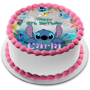 Lilo and Stitch Flowers Stitch Blue Background Disney Edible Cake Topper  Image ABPID51026