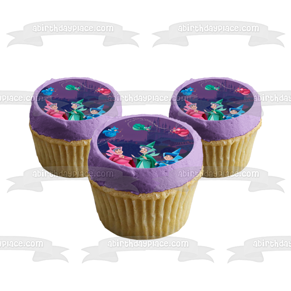 Disney the Good Fairies Flora Fauna Merryweather Sleeping Beauty Castle Quarter Edible Cake Topper Image ABPID56770