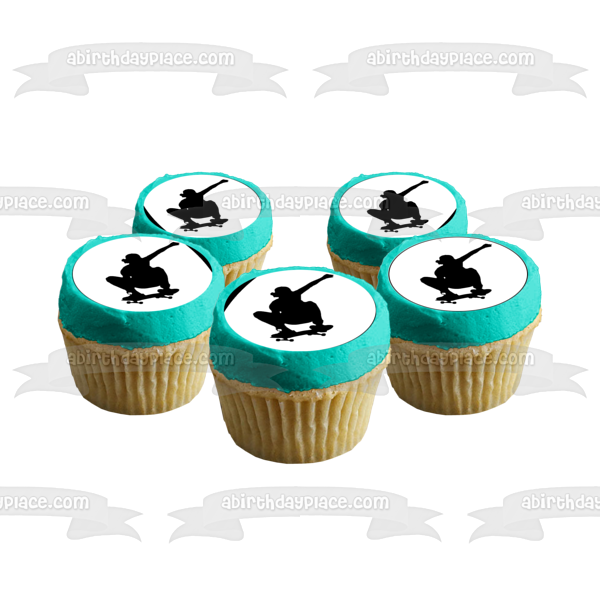 Skateboarding Skateboard Trick Silhouette Edible Cupcake Topper Images ABPID55747