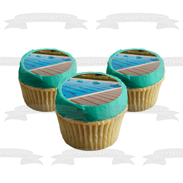 Imágenes de decoración comestible para cupcakes de piscina con carriles ABPID55751 