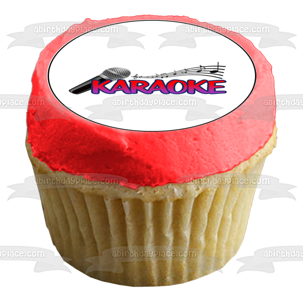 Karaoke Music Notes and a Microphone Edible Cupcake Topper Images ABPID55902