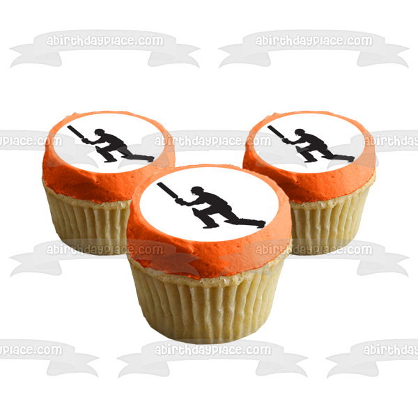 Cricket Player Action Silhouette Edible Cupcake Topper Images ABPID55923