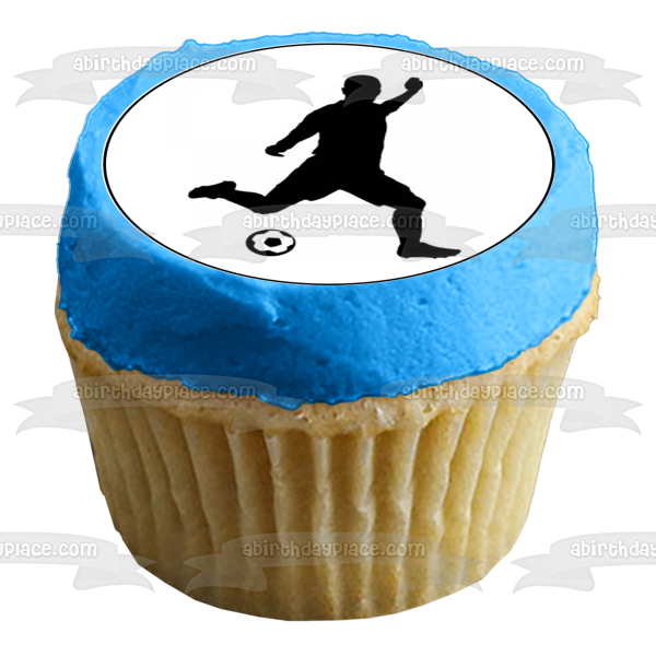 Imágenes de decoración comestible para cupcakes con silueta de patada de fútbol de hombre ABPID55945 