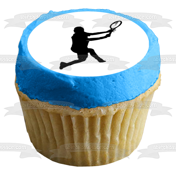 Tennis Sport Action Silhouette Tennis Racket Edible Cupcake Topper Images ABPID55987