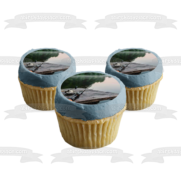 Fishing Hobby Scene Fishing Rod Lake Edible Cupcake Topper Images ABPID56014