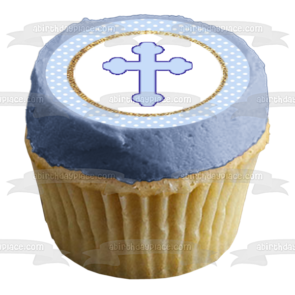 Christening Day Baby Boy Blue Crosses Edible Cupcake Topper Images ABPID56431