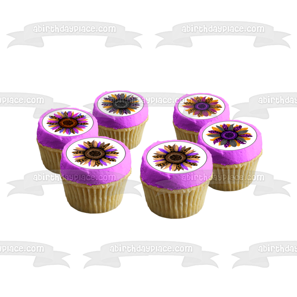 Girasoles con estampado de guepardo y leopardo Decoraciones de Halloween o de otoño Imágenes comestibles para cupcakes ABPID56668 