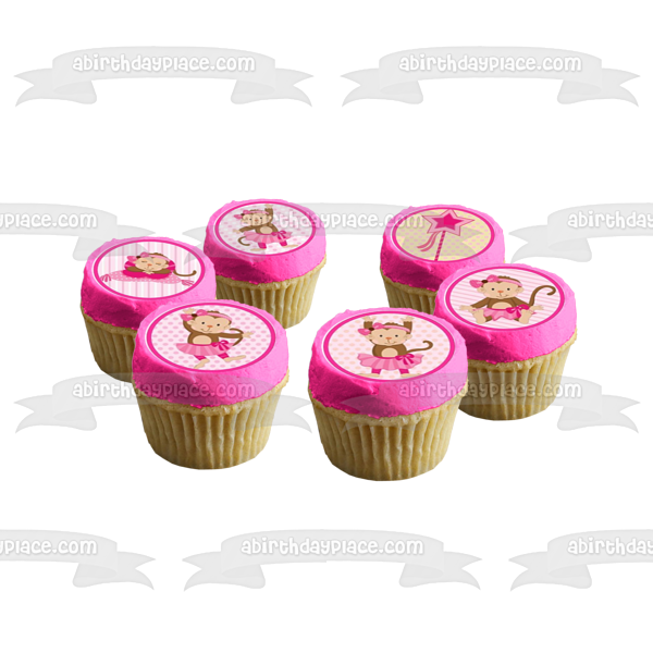 Monkey Ballet Ballerina Tutu Pink Bow Edible Cupcake Topper Images ABPID00652